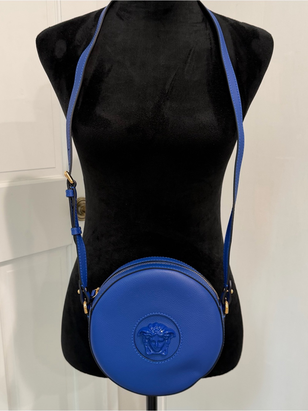 Versace Blue Round Leather Crossbody Bag new!!